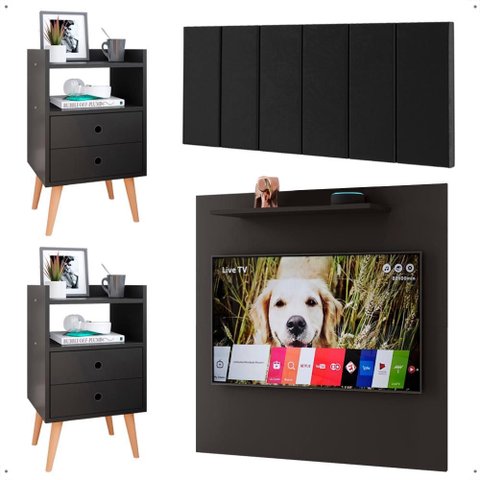 Kit 2 Mesinhas Organizadora Painel Sala Tv 32 Polegadas Cabeceira Suspensa Cama Box Casal 140cm - Rp