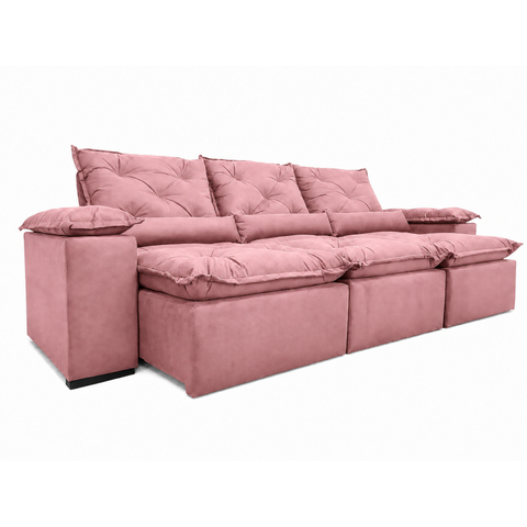 Sofá Retrátil e Reclinável 2,70m em Tecido Veludão c/Pillow Nos Braços Athenas:Rosa/270cm