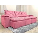 Ver imagem 6 de Sofá Retrátil e Reclinável 2,70m em Tecido Veludão C/pillow Nos Braços Athenas:rosa/270cm