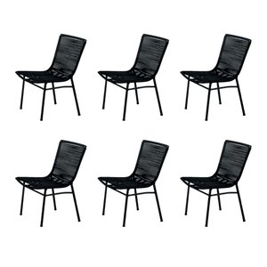 Kit 6 Cadeiras Corda Náutica Prime em Aluminio Preto