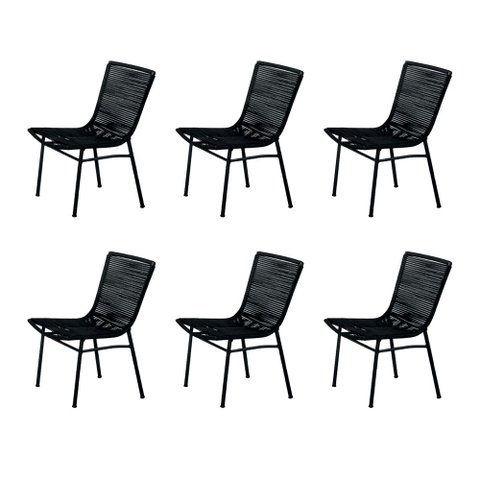 Kit 6 Cadeiras Corda Náutica Prime em Aluminio Preto