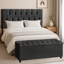 Ver imagem 1 de Cabeceira Casal Paris Estofada Painel com Recamier Baú 130cm para Cama Box Preto - Arkell