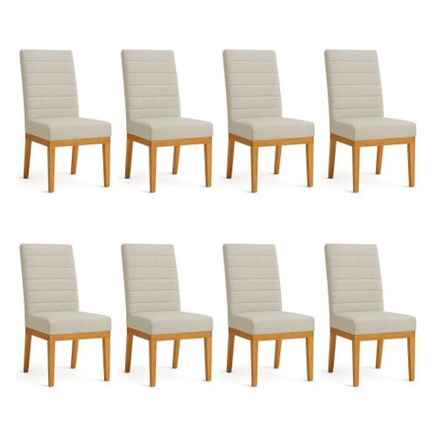 Kit 8 Cadeiras de Jantar Solana Suede Base de Madeira - Pallazio Cor Cappuccino