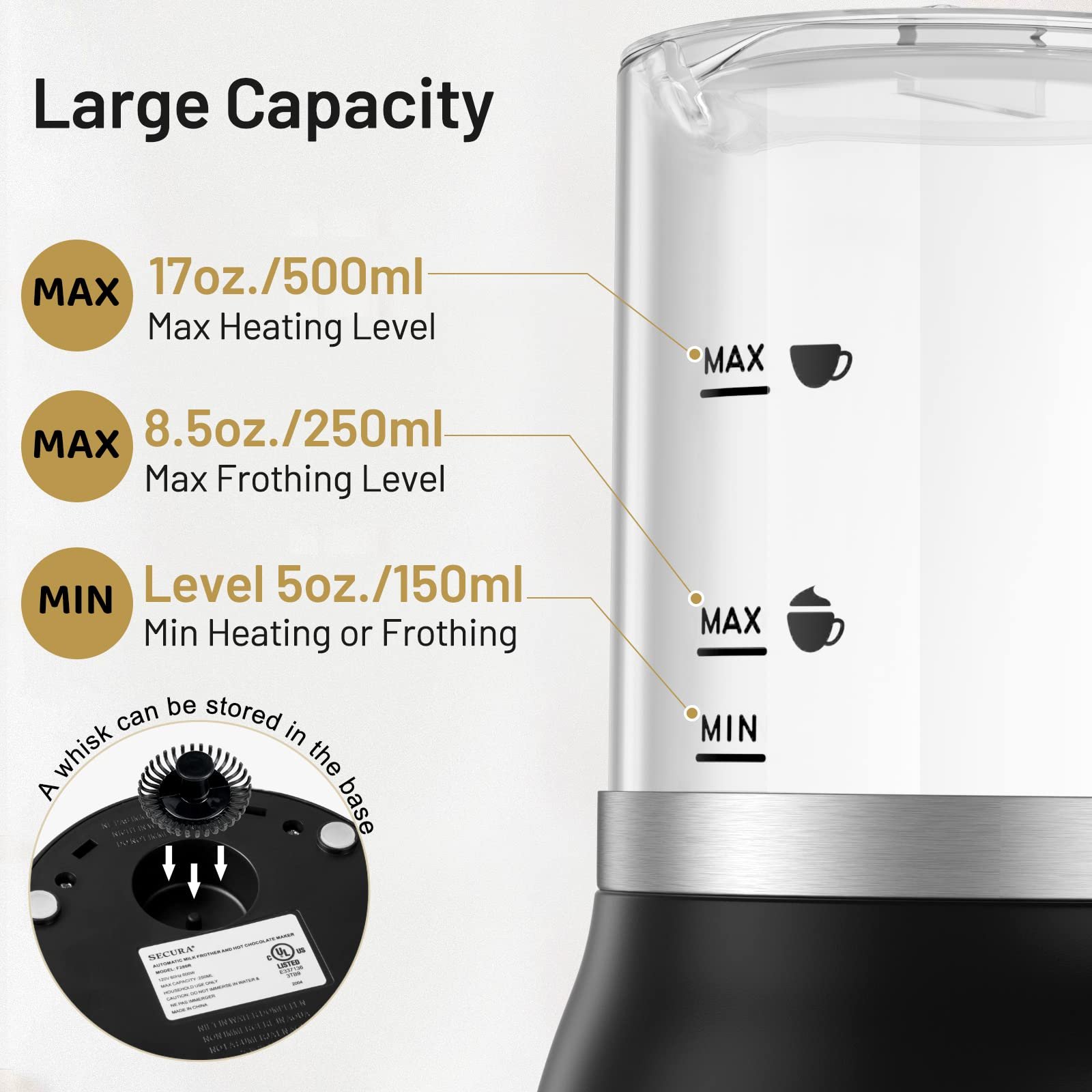 Secura Espumador e Aquecedor de Leite 4 em 1, Elétrico, Capacidade 500ml - 2