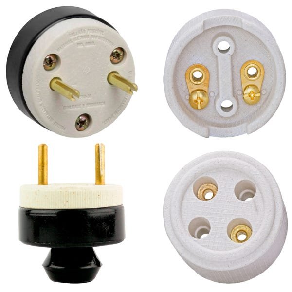 Conjunto Tomada Plug Macho Polarizada 2x20a Porcelana Foxlux - 1