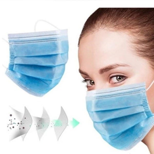 Máscara Descartável De Proteção Facial Tripla Azul - 3