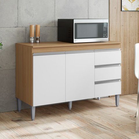 Balcão Gabinete Cozinha Andréia 120cm 2 Portas com Tampo Mdp Amêndoa/branco - Desk Design