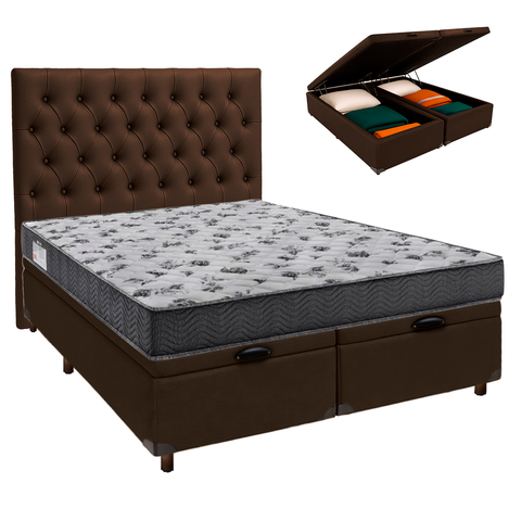 Kit Cabeceira + Cama Box Bau + Colchão Casal D33 Iso100 Ortobom