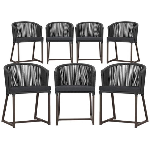 7 Cadeiras de Jantar Área Noronha em Alumínio com Pintura Marrom Corda Náutica Estofado 11 Trama Ori