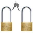 Ver imagem 1 de Cadeado Pequeno 30mm Haste Longa Latão Maciço Dourado com Chave | Papaiz | Kit 02 Un