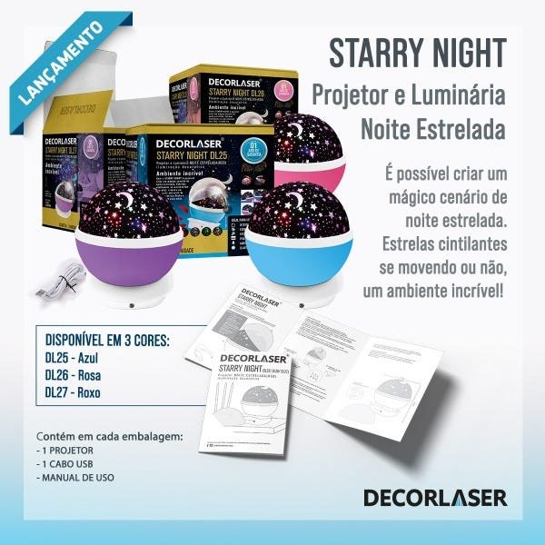 Luminária Abajur Gira Projetor Estrelas LED Starry Night Rgb:Lilás - 4