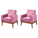 Ver imagem 1 de Kit 2 Poltronas Decorativa Florença Pés em Madeira Maciça Estofado Veludo - Rosa