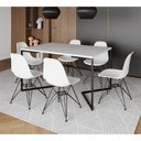 Ver imagem 1 de Mesa Industrial Jantar Retangular 137X90Cm Branca Base V Com 6 Cadeiras Brancas Ferro P Branco