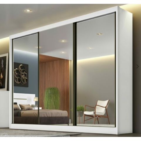 Guarda Roupa Casal 3 Portas Espelhadas 8 Gavetas Sollo - Móveis Novo Horizonte - Branco
