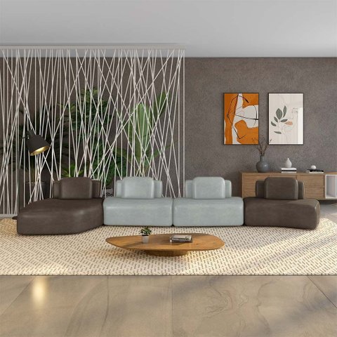 Sofá Ilha Sala de Estar Dakota 4 Módulos 626cm Encostos Almofadas Soltas Pu Marrom/cinza G33 - Gran