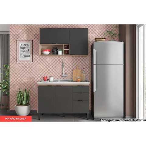 Kit de Cozinha Completa 2 Peças Firenze (1 Aéreo + 1 Balcão) Cp11 Avena/grafito - Demóbile
