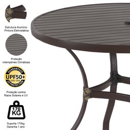 Mesa Roma com Tampo Ripado em Alumínio (1m) - Cozinha, Edícula, Piscina - Marrom - 3