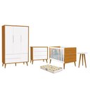 Ver imagem 1 de Dormitório Infantil Theo Retrô 3 Portas, Cômoda, Berço, Mesa de Apoio Branco/Savana com Pés