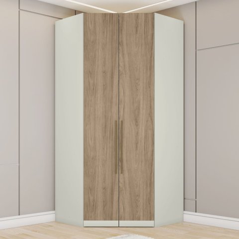 Guarda-roupa Closet Canto Modulado 2 Portas 3 Gavetas Seletto Henn - Areia/jequitibá