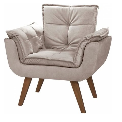 Poltrona Mona Cadeira Decorativa Pés de Madeira Suede Várias Cores: CAPPUCCINO