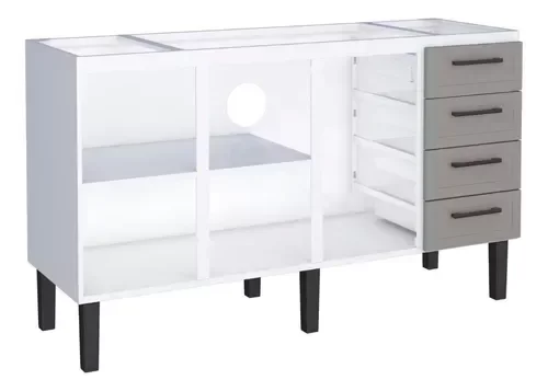 Gabinete Armario Cozinha Juno 1.50 Mt -3 Portas 4 Gavetas - 100% Aço -Cozimax:BRANCO/CINZA - 4