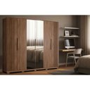 Ver imagem 1 de Guarda Roupa Casal 6 Portas (2 Ripadas e 2 C/ Espelho) e 6 Gavetas C/ Pés Atrice Nogueira Touch -