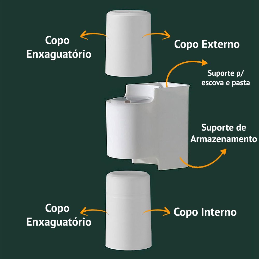 Suporte Para Parede Porta Escova Pasta De Dente Com Copo Enxágue - 4