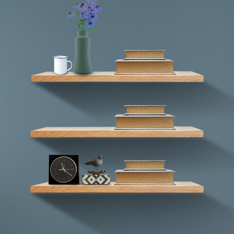 Prateleiras Kit com 3 Peças em Madeira Maciça em Eucalipto com Suporte Invisível 70cm X 20cm