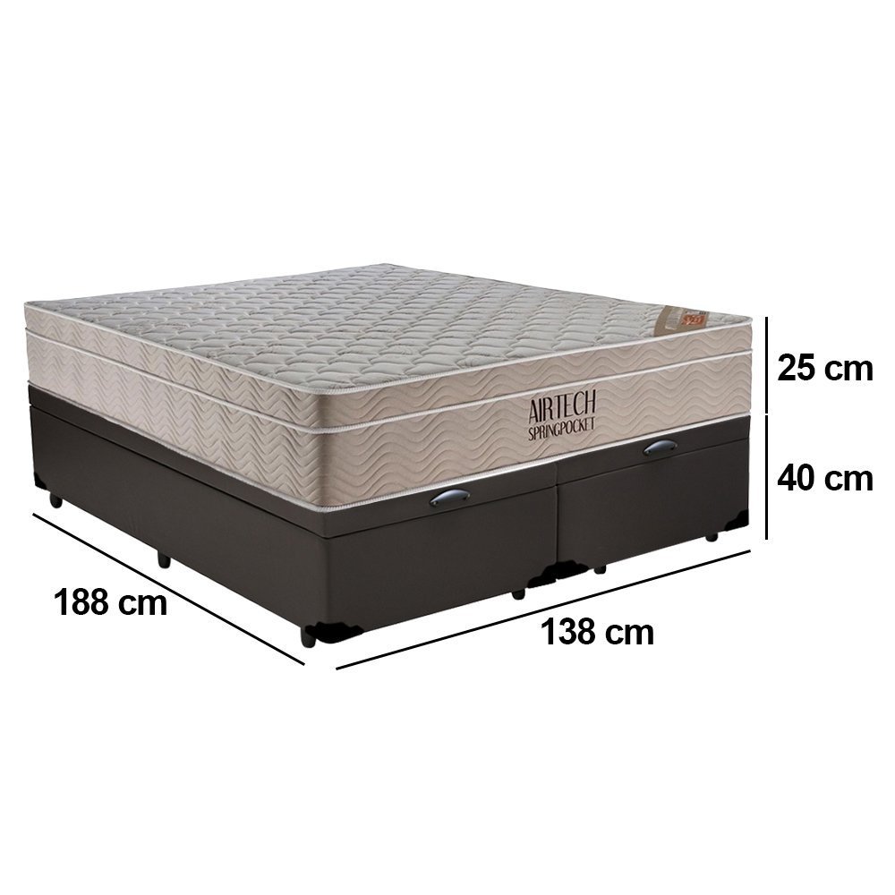 Cama Box Baú Casal Bipartido Sintético + Colchão Ortobom Airtech Molas Ensacadas 65x138x188 Marrom - 3