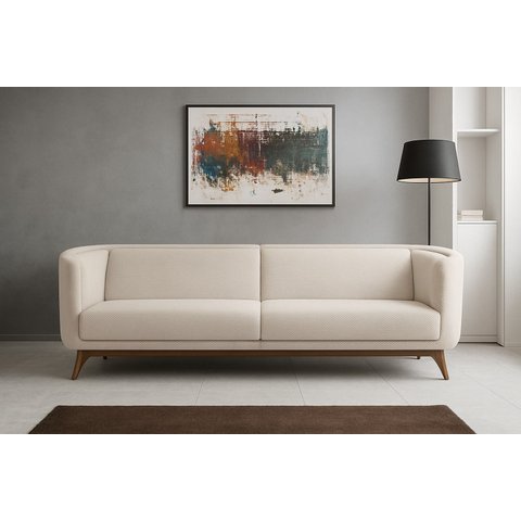 Sofá Fixo 5 Lugares 230cm Jacquard Bege Luminne