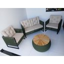Ver imagem 1 de Conjunto Sofá e Poltronas em Corda Náutica Verde Militar - Jardim Varanda Área Externa Interna