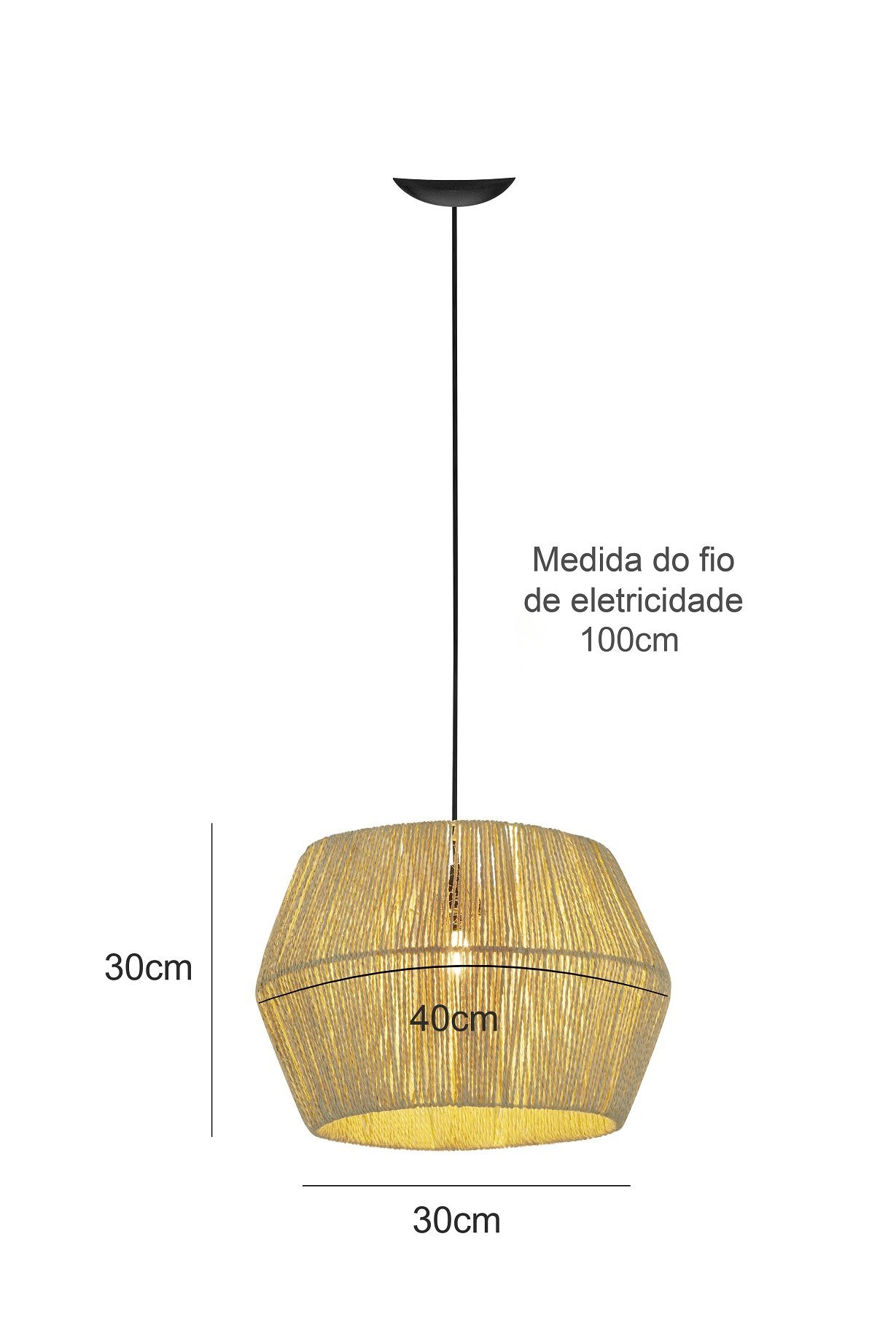 Pendente Luminária de Teto em Sisal Decoração Quarto Sala:pendente Palha - 3
