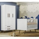 Ver imagem 1 de Quarto de Bebê Guarda Roupa e Berço Mini Cama Q Encanto Retrô Branco Qmovi