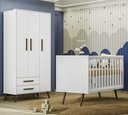 Ver imagem 1 de Quarto de Bebê Guarda Roupa e Berço Mini Cama Q Encanto Retrô Branco Qmovi