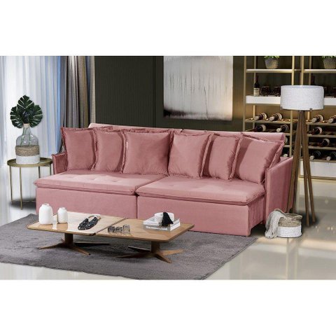 Sofá 4 Lugares 2.30 Mt Com Molas Retrátil E Reclinável Rose