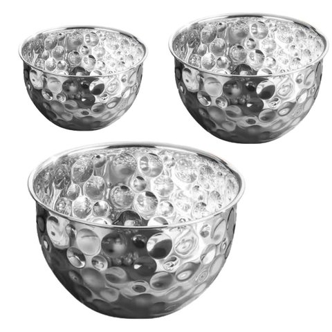Tigela Inox Bowl Cumbuca Kit 3 Uni Fruta Salada Buffet Refeiçao Mesa Posta Sala de Jantar Versatil M