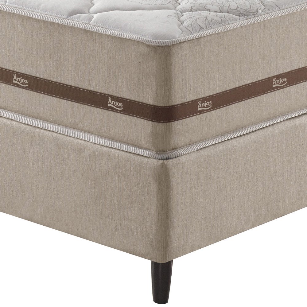 Cama Box Solteiro King Bege + Colchão Molas Superlastic Bahamas 96x203x63cm - 4