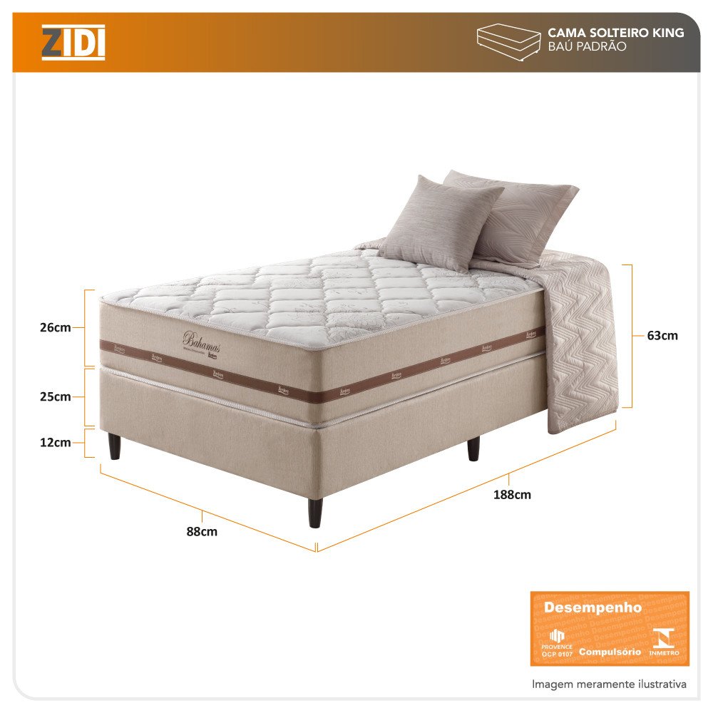 Cama Box Solteiro King Bege + Colchão Molas Superlastic Bahamas 96x203x63cm - 2