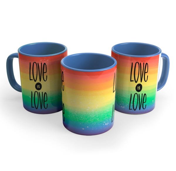 Caneca Presente Love is Love Amor é Amor Cerâmica 325ml Cor:Azul Claro