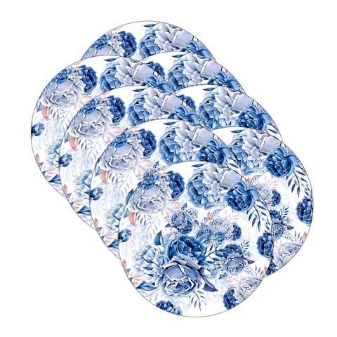 Kit Sousplat Rosas Azul - 8 Peças - com Base