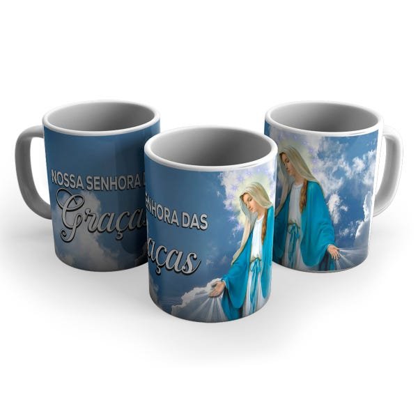 Caneca Presente Nossa Senhora das Graças Cerâmica 325ml Cor:Branca