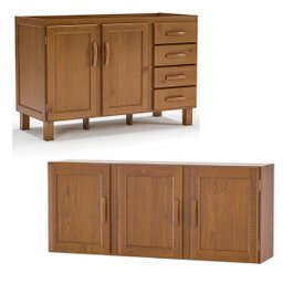 Kit Balcão e Armário Aéreo 120 Cm 100% Madeira Maciça Jersey Imbuia Fosco - 2 Kit Balcão e Armário Aéreo 120 Cm 100% Madeira Maciça Jersey Imbuia Fosco - 2