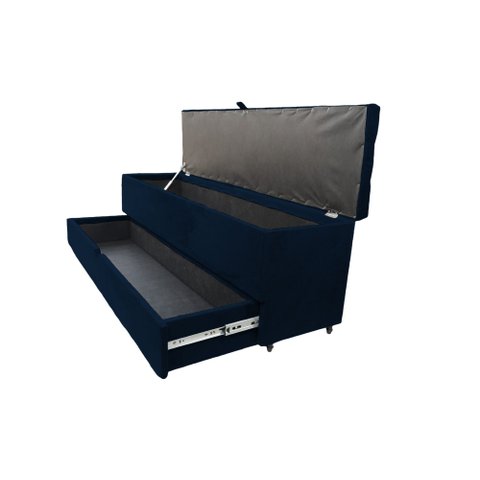 Recamier Puff Baú Sapateira com Gaveta 1,38cm para Cama Box Padrão - Azul Marinho