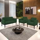 Ver imagem 1 de Conjunto 2 Poltronas e 1 Namoradeira Decorativa Isabella Pés Fixo em Madeira Preto Veludo Verde Esme