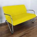 Ver imagem 3 de Kit Namoradeira + 2 Poltronas Decorativa Bela Couro Amarelo Braço Cromado