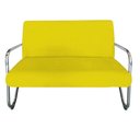 Ver imagem 2 de Kit Namoradeira + 2 Poltronas Decorativa Bela Couro Amarelo Braço Cromado