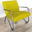 Ver imagem 6 de Kit Namoradeira + 2 Poltronas Decorativa Bela Couro Amarelo Braço Cromado