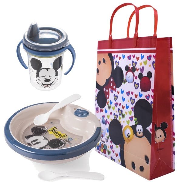 Kit Prato Térmico 450ml Caneca Mickey Sacola TsumTsum Disney