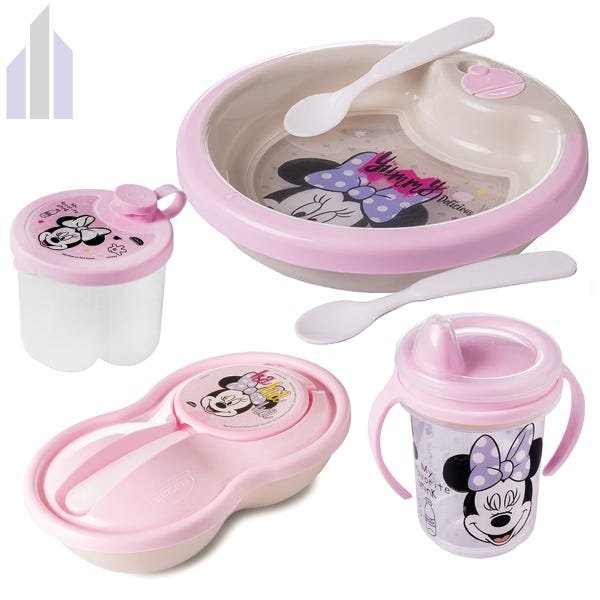 Kit Baby Minnie Prato Térmico Dosador Pote Papinha Caneca