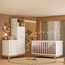 Ver imagem 1 de Quarto de Bebê com Berço Slim e Guarda Roupa com Cômoda Flora Branco Acetinado Qmovi